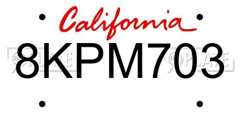8KPM703 California License Plate