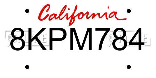 8KPM784 California License Plate