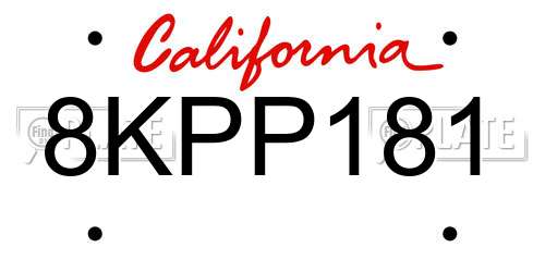 8KPP181 California License Plate