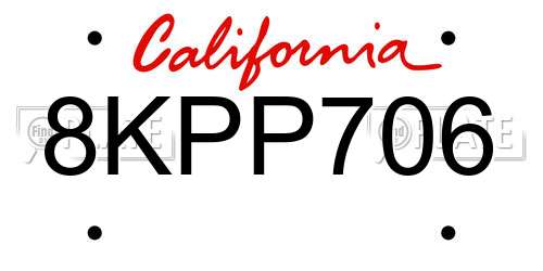 8KPP706 California License Plate