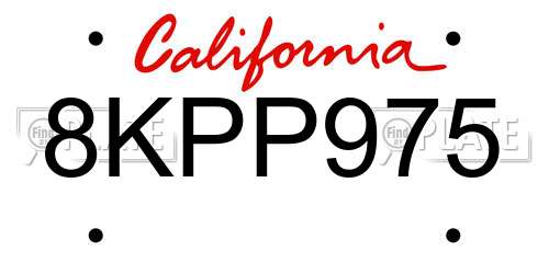 8KPP975 California License Plate