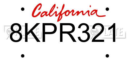 8KPR321 California License Plate