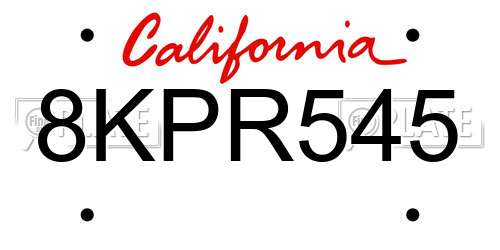 8KPR545 California License Plate