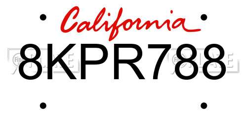 8KPR788 California License Plate