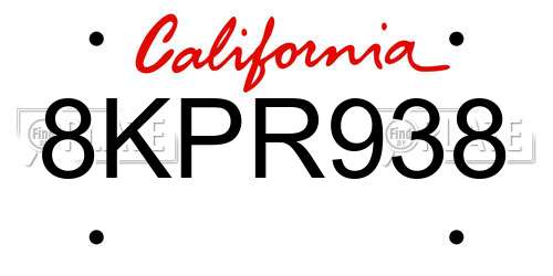 8KPR938 California License Plate