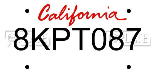 8KPT087 California License Plate