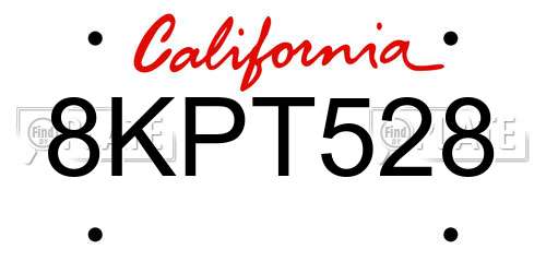 8KPT528 California License Plate