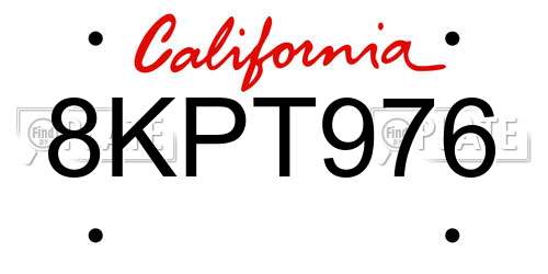 8KPT976 California License Plate