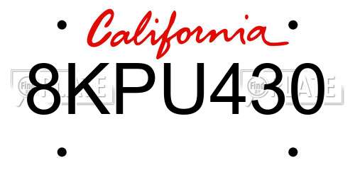8KPU430 California License Plate