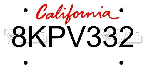 8KPV332 California License Plate