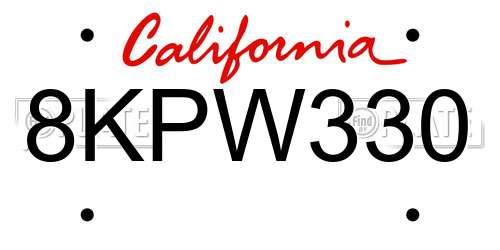 8KPW330 California License Plate