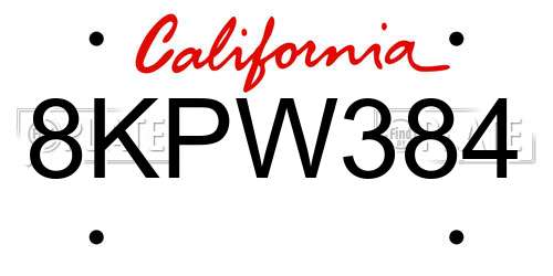 8KPW384 California License Plate
