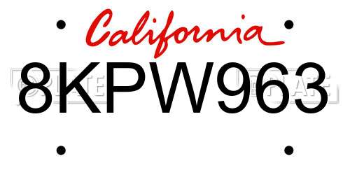 8KPW963 California License Plate