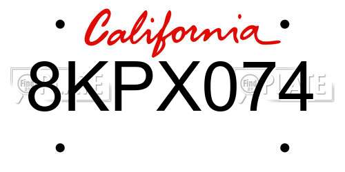 8KPX074 California License Plate