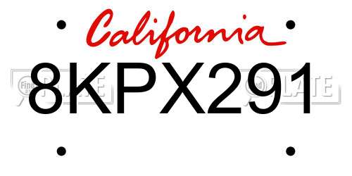 8KPX291 California License Plate
