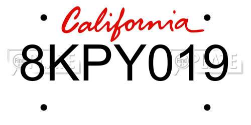 8KPY019 California License Plate