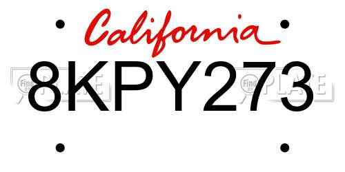 8KPY273 California License Plate