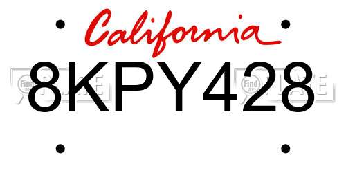 8KPY428 California License Plate