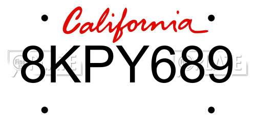 8KPY689 California License Plate