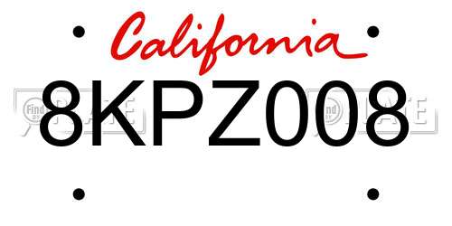 8KPZ008 California License Plate