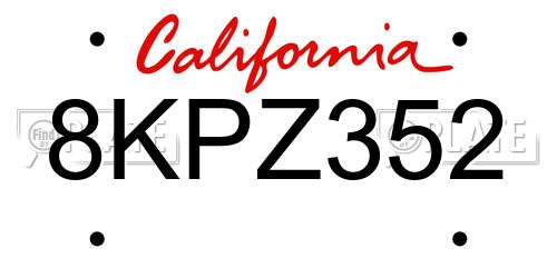 8KPZ352 California License Plate