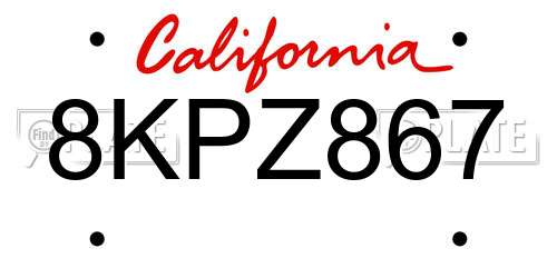 8KPZ867 California License Plate