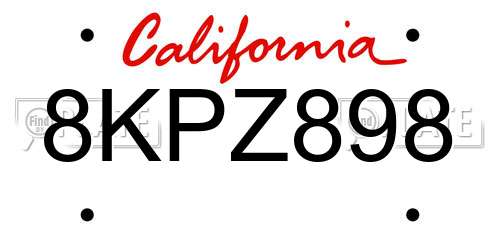 8KPZ898 California License Plate