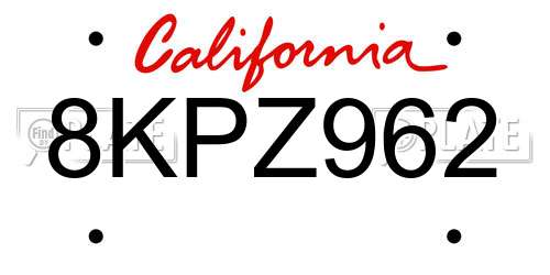 8KPZ962 California License Plate