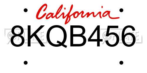 8KQB456 California License Plate