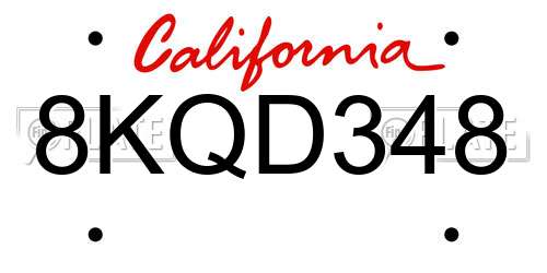 8KQD348 California License Plate
