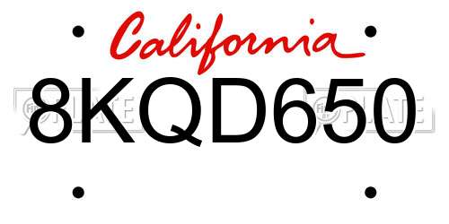 8KQD650 California License Plate