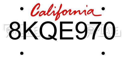 8KQE970 California License Plate