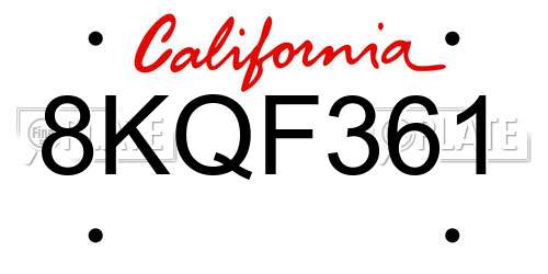 8KQF361 California License Plate
