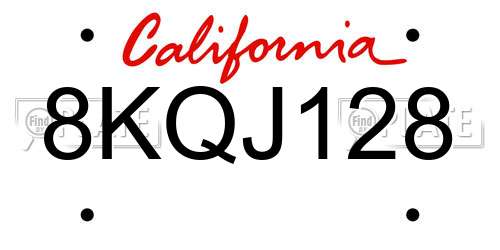 8KQJ128 California License Plate