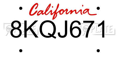 8KQJ671 California License Plate