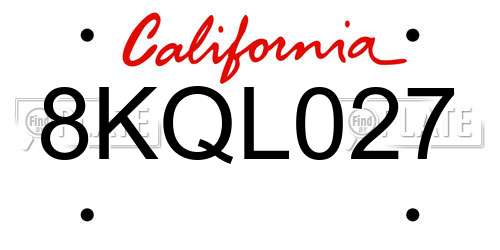 8KQL027 California License Plate