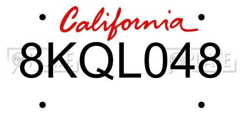 8KQL048 California License Plate
