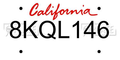 8KQL146 California License Plate