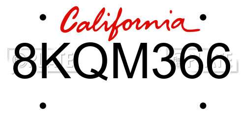 8KQM366 California License Plate