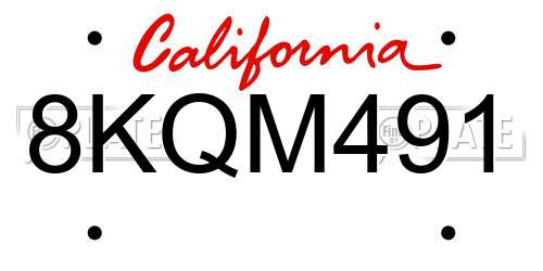 8KQM491 California License Plate