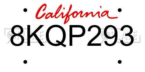 8KQP293 California License Plate