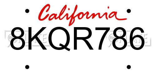 8KQR786 California License Plate