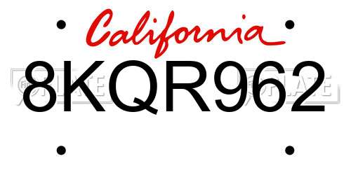 8KQR962 California License Plate