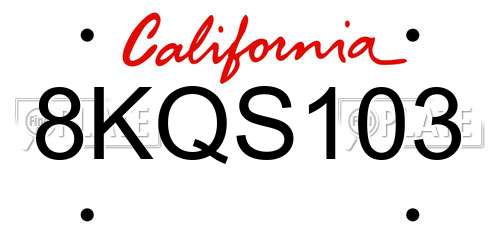 8KQS103 California License Plate