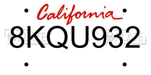 8KQU932 California License Plate