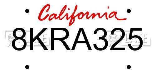 8KRA325 California License Plate