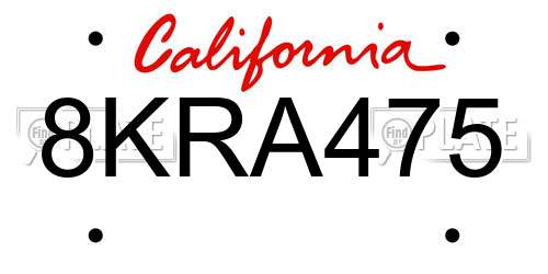 8KRA475 California License Plate