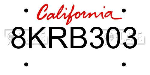8KRB303 California License Plate