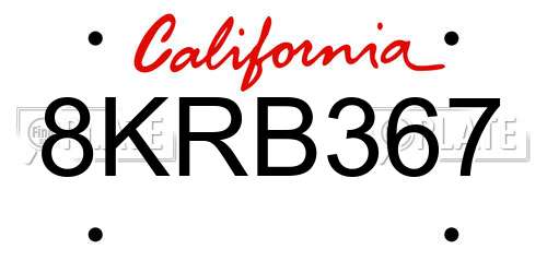 8KRB367 California License Plate