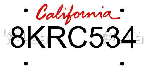 8KRC534 California License Plate